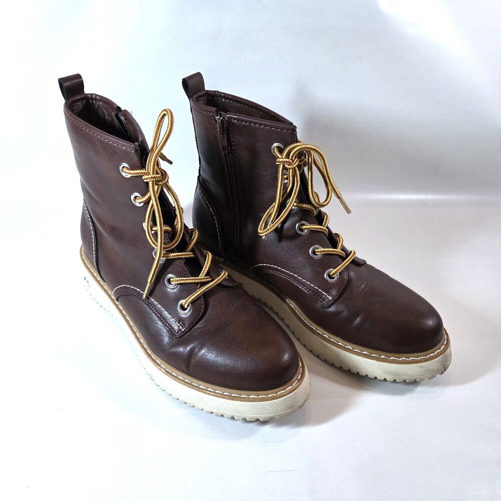 Madden Girl Kent Brown Vegan Leather Combat Boots Size 8.5
